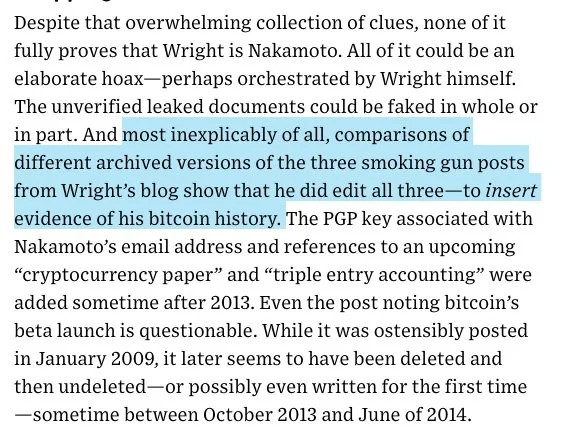 Craig Wright's tweet claiming to be Satoshi Nakamoto
