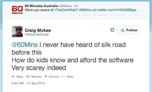 Tweet about the Streisand effect of reporting on Silk Road