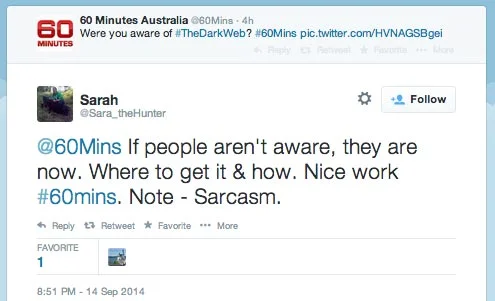 Tweet calling for Darknet sites to be blocked